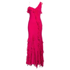c. 2003 John Galliano Pink Silk Bias Cut Gown with Ruffle Details