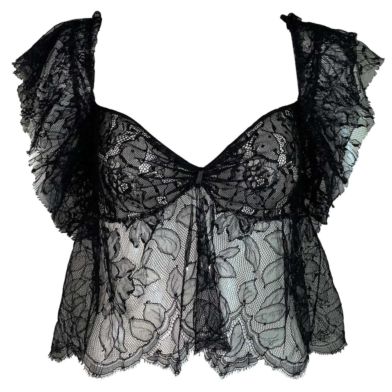 F/W 2003 Yves Saint Laurent Tom Ford Runway Sheer Black Lace Butterfly ...