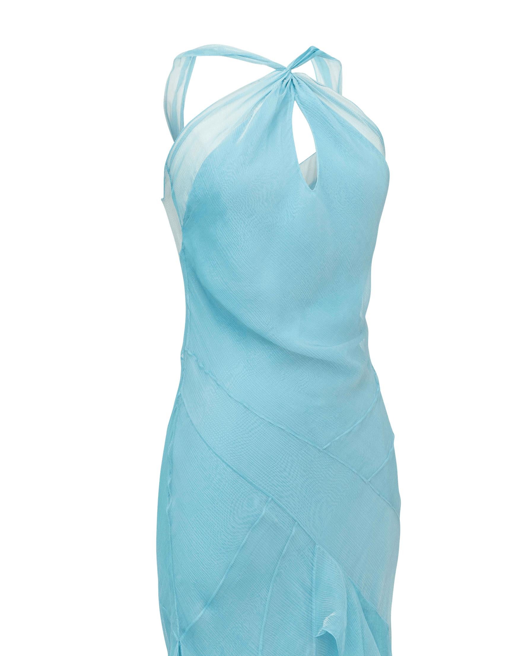 c. 2004 Christian Dior by John Galliano Baby Blue Silk Chiffon Gown In Good Condition In North Hollywood, CA