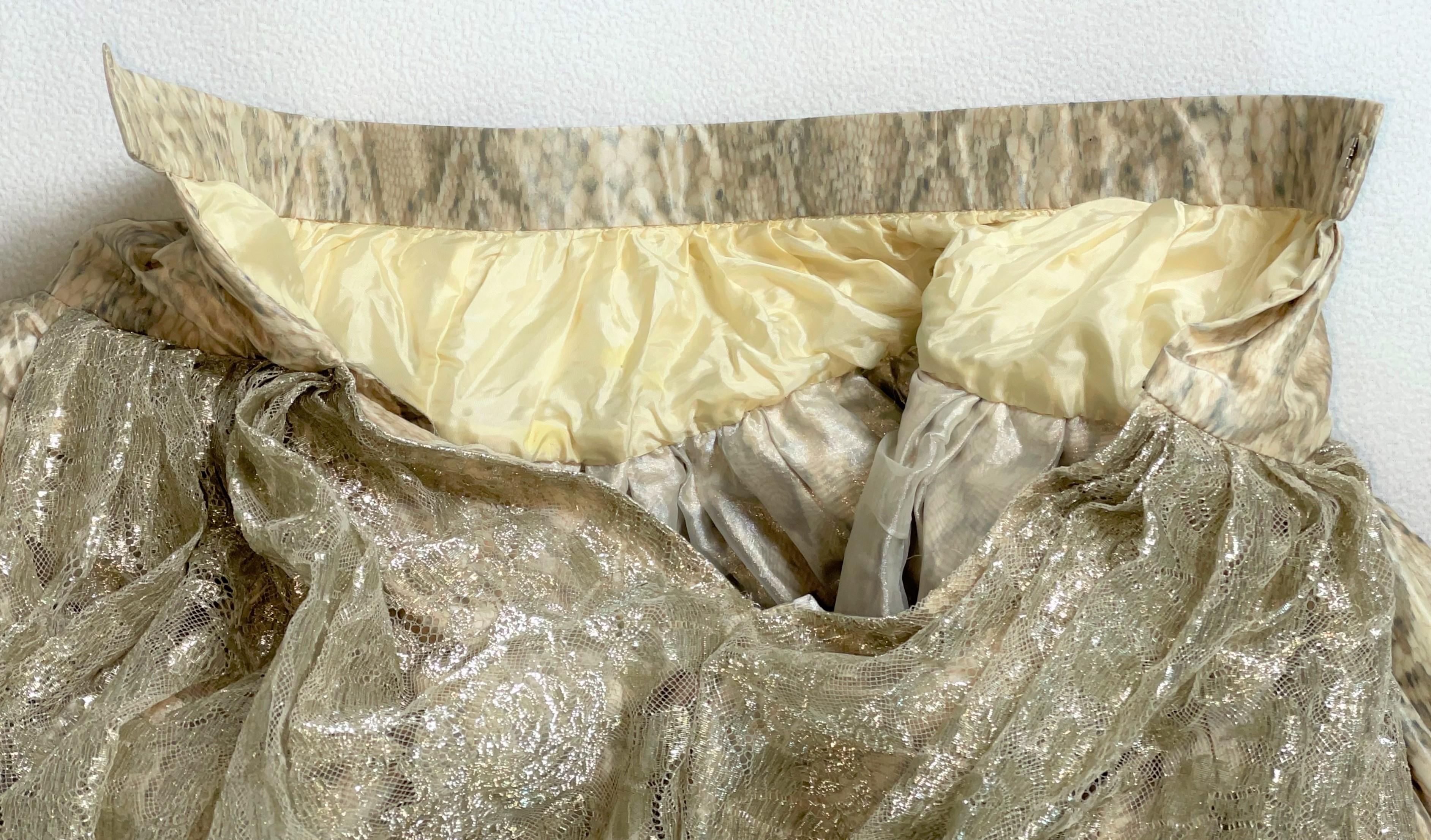 Gray C 2005 Roberto Cavalli Attributed Gold Snakeskin Print Lace Crinoline Maxi Skirt
