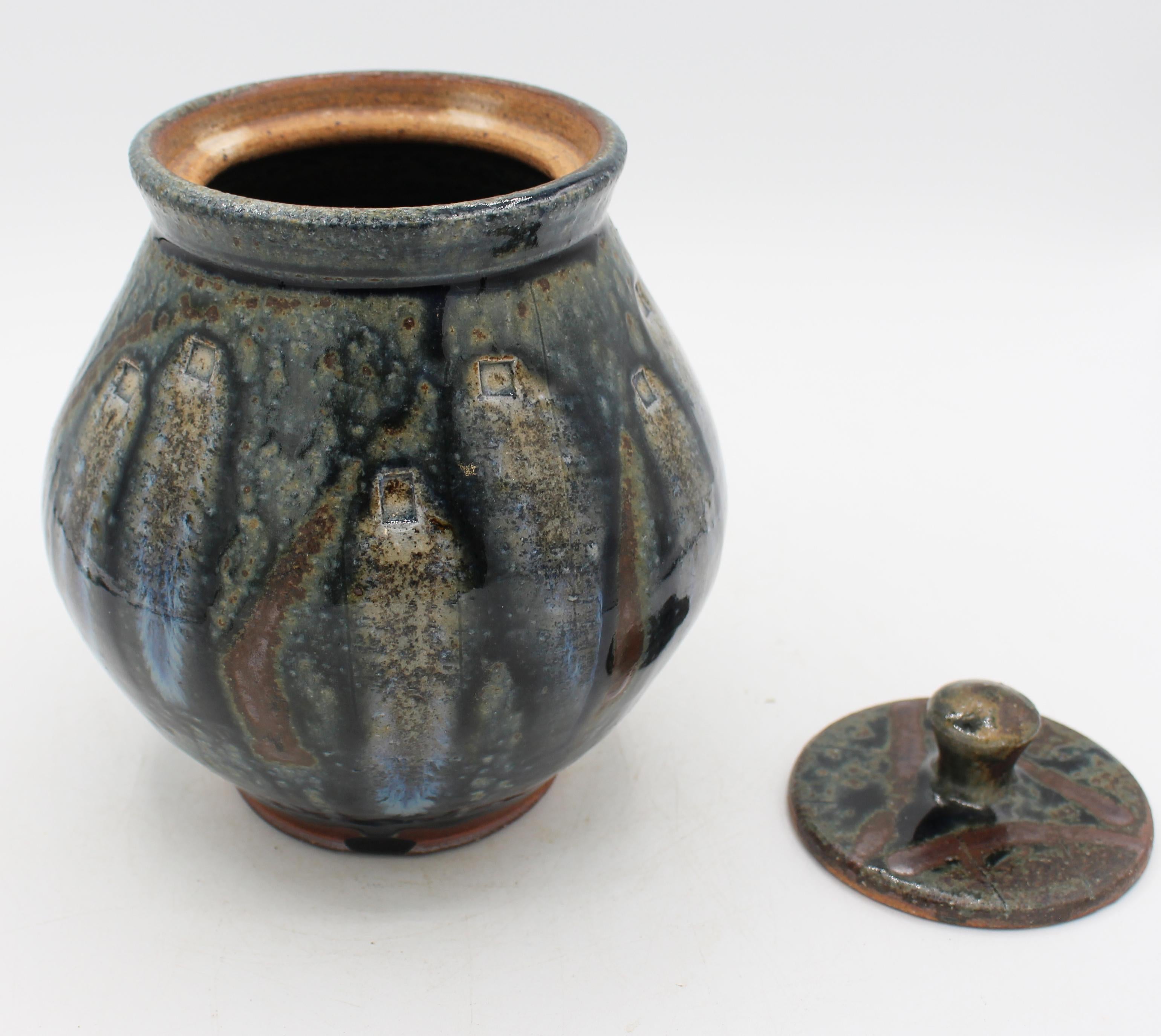 American C. 2010-12 Mark Hewitt Pottery by Apprentice Seth Guzovsky Colorful Covered Jar For Sale