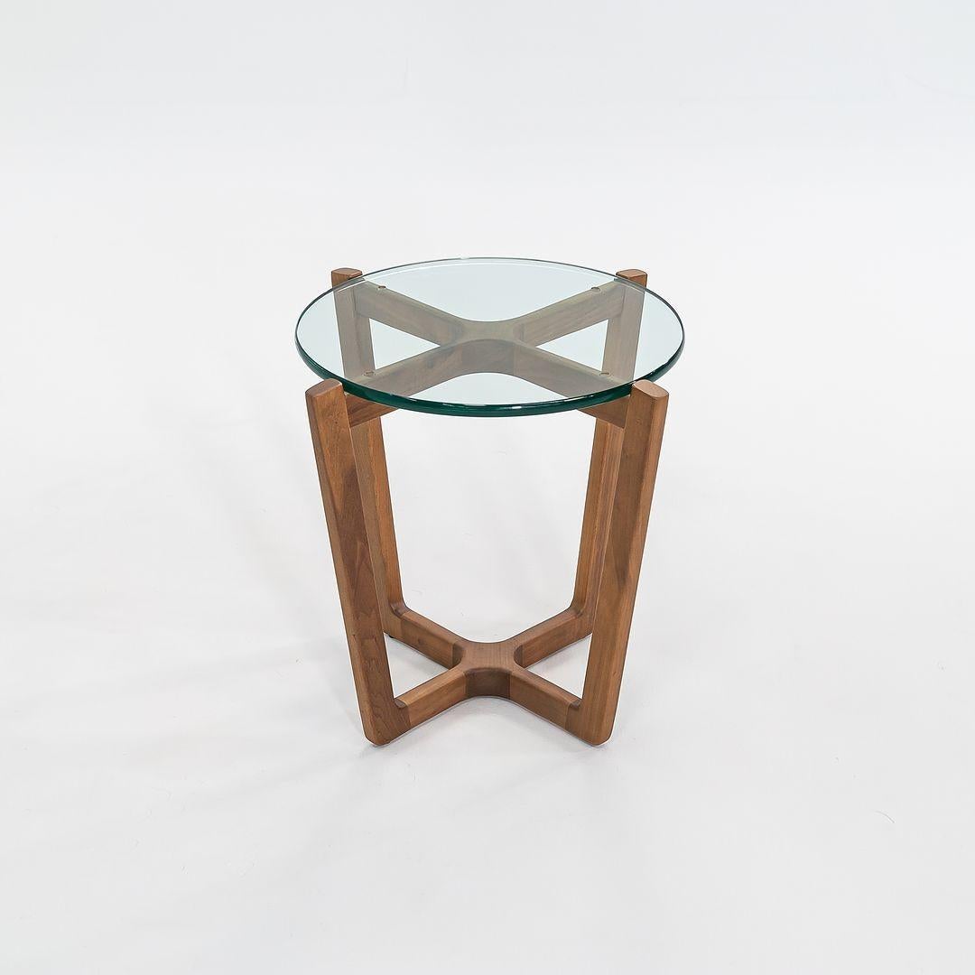 C. 2016 Brad Ascalon for Design Within Reach Side Table in Walnut and Glass Top In Excellent Condition In Philadelphia, PA