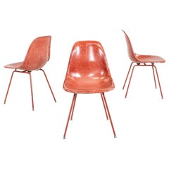 C. 2018 Set of Three Eames Modernica Side / Dining Chairs in Red Fiberglass