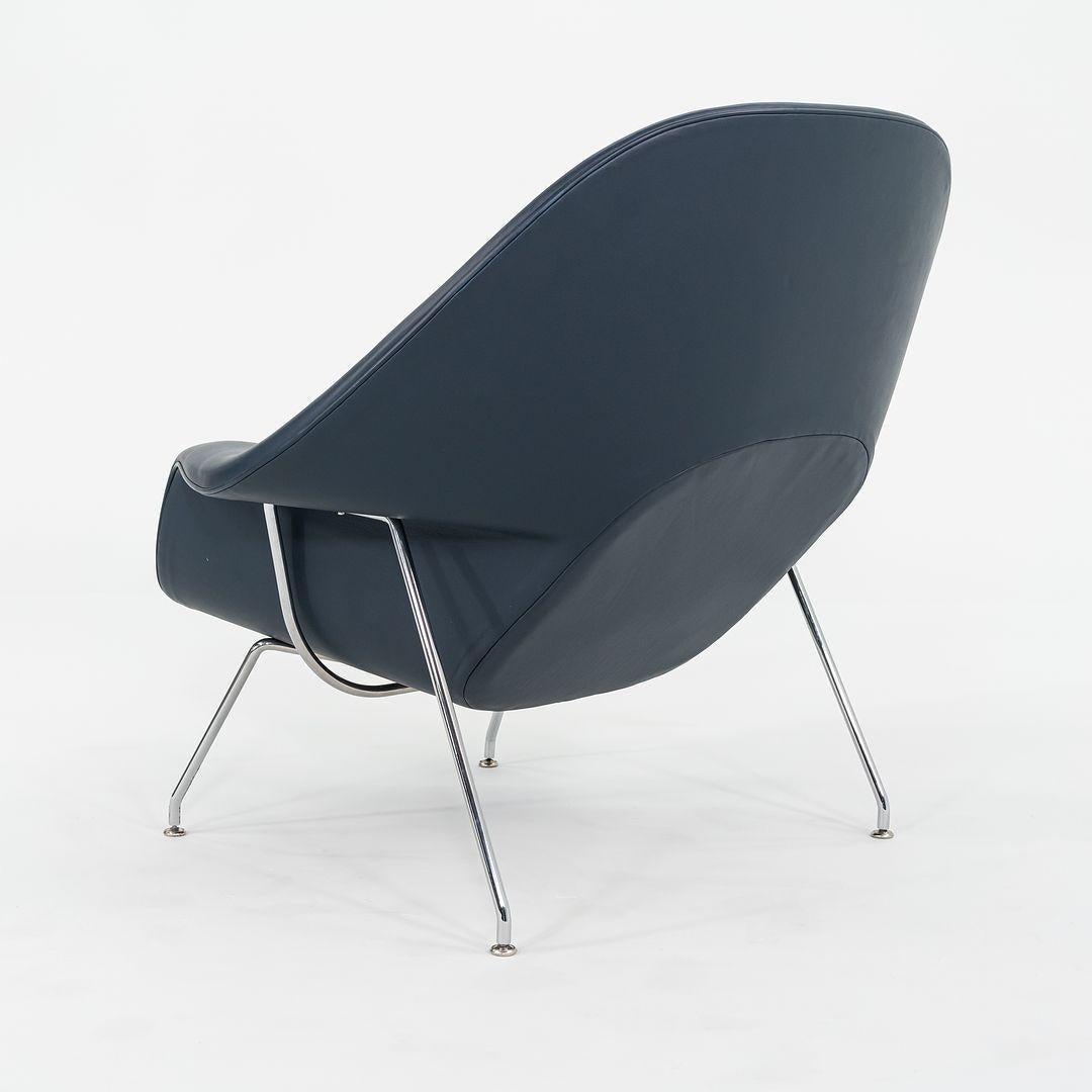 American C. 2019 Eero Saarinen for Knoll Womb Chair and Ottoman in Blue Leather For Sale