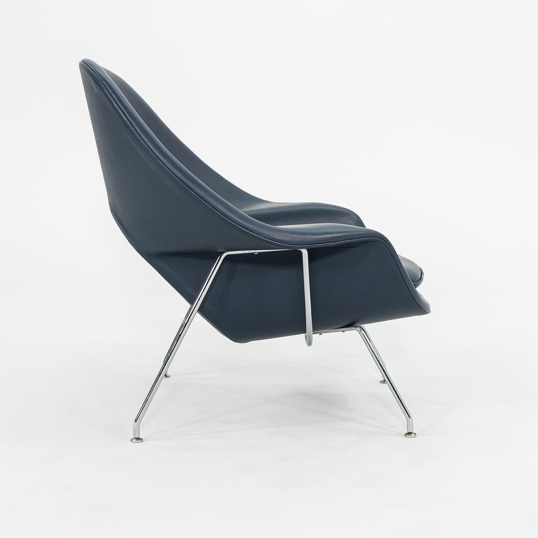 Contemporary C. 2019 Eero Saarinen for Knoll Womb Chair and Ottoman in Blue Leather For Sale