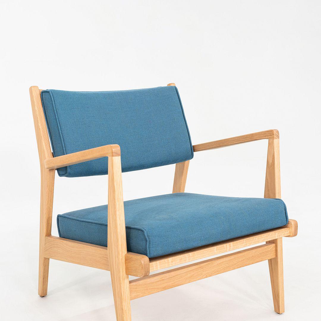 Contemporary C. 2020 Pair of Jens Risom U-430 Lounge Chairs with Arms for DWR in Fabric & Oak For Sale