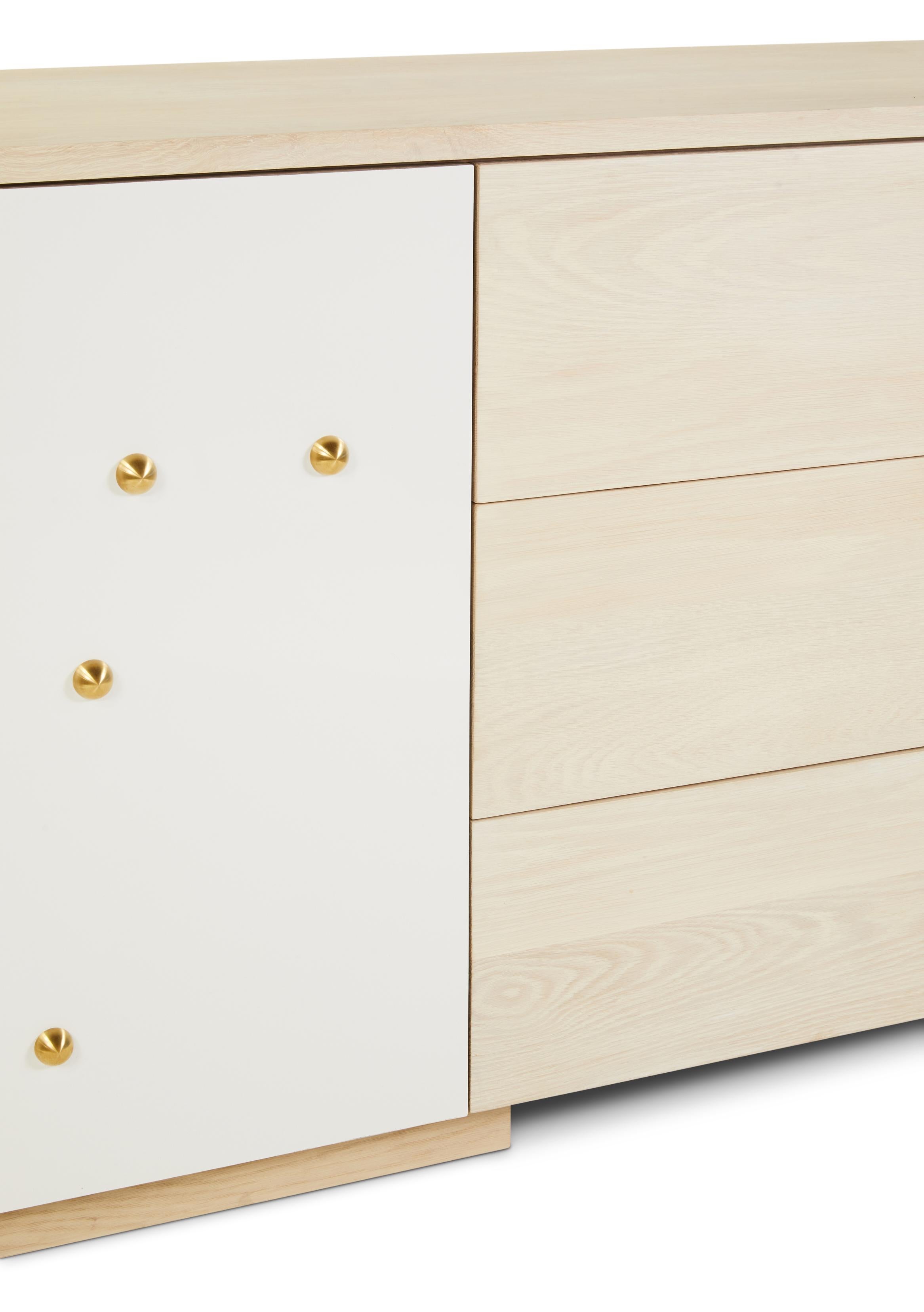 C-210WB Solid White Oak and Powder-Coated Cantilevered Credenza with Brass Knobs For Sale 3