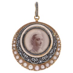 C. & A. Giuliano 22kt Gold Enamel and Pearl Memorial Locket Pendant, Dated 1904