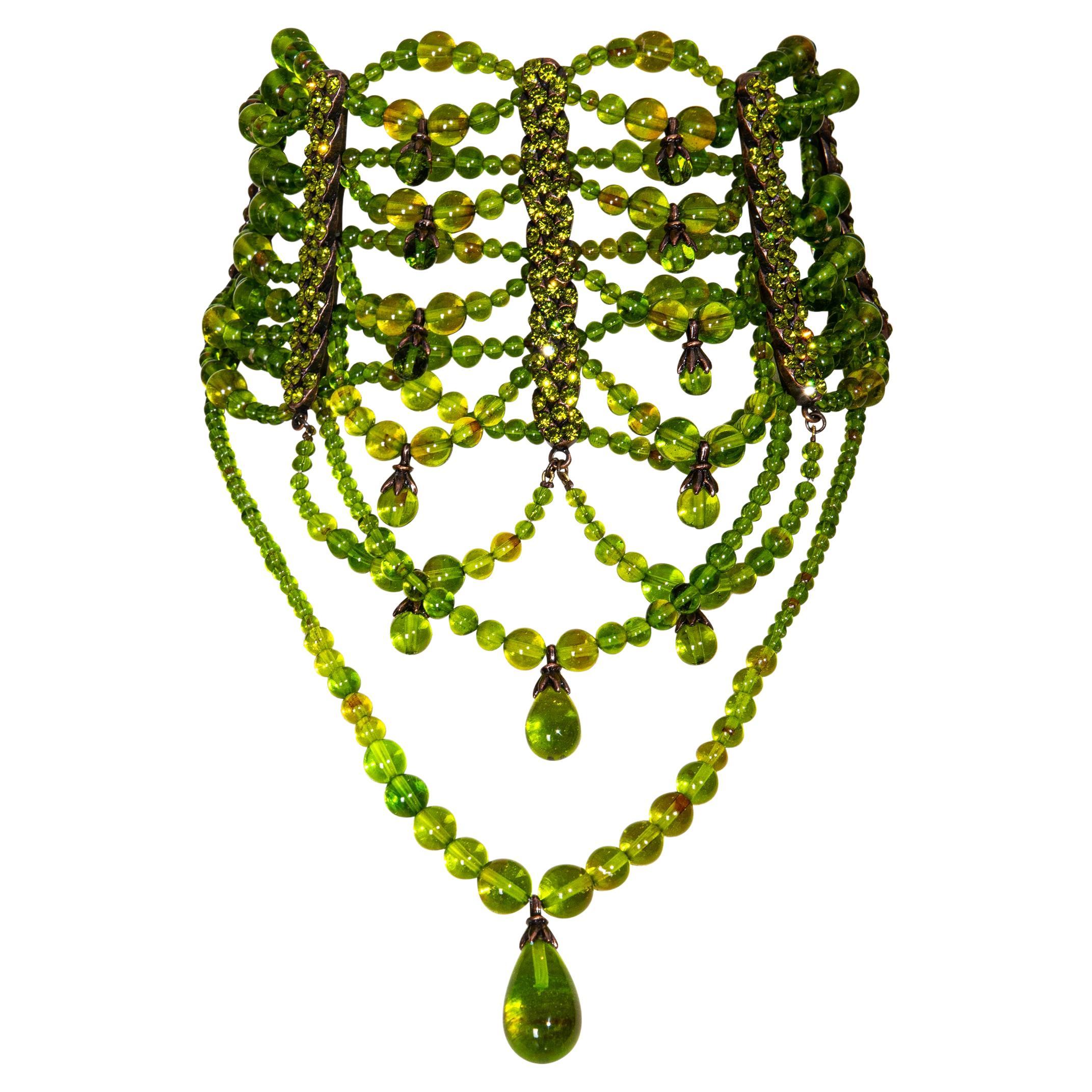 c. A/W 2003 Christian Dior by John Galliano Green Beaded Choker Necklace