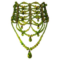c. A/W 2003 Christian Dior by John Galliano Green Beaded Choker Necklace