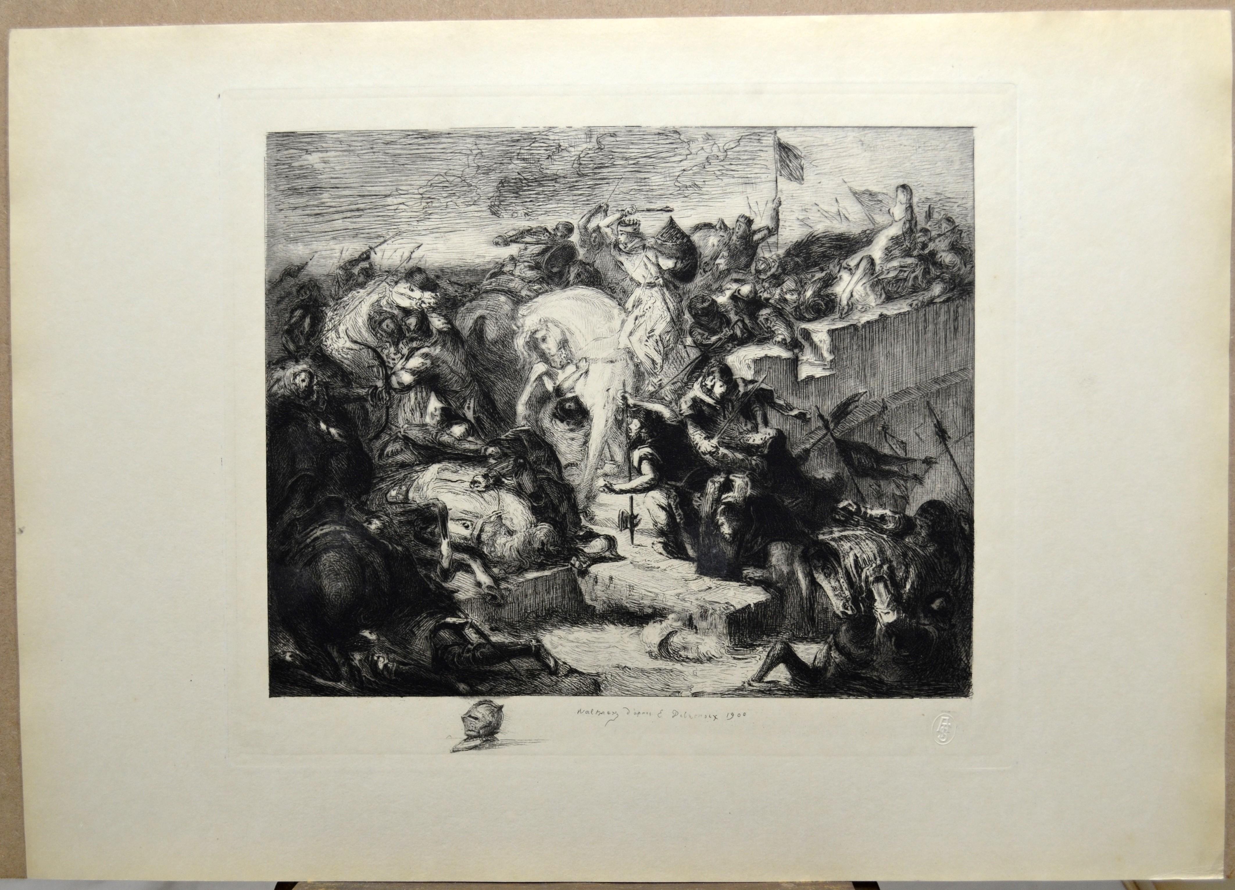 C.-A. Waltner (1846-1925) Kupferstich einer Skizze des berühmten Eugène Delacroix (Restauration) im Angebot