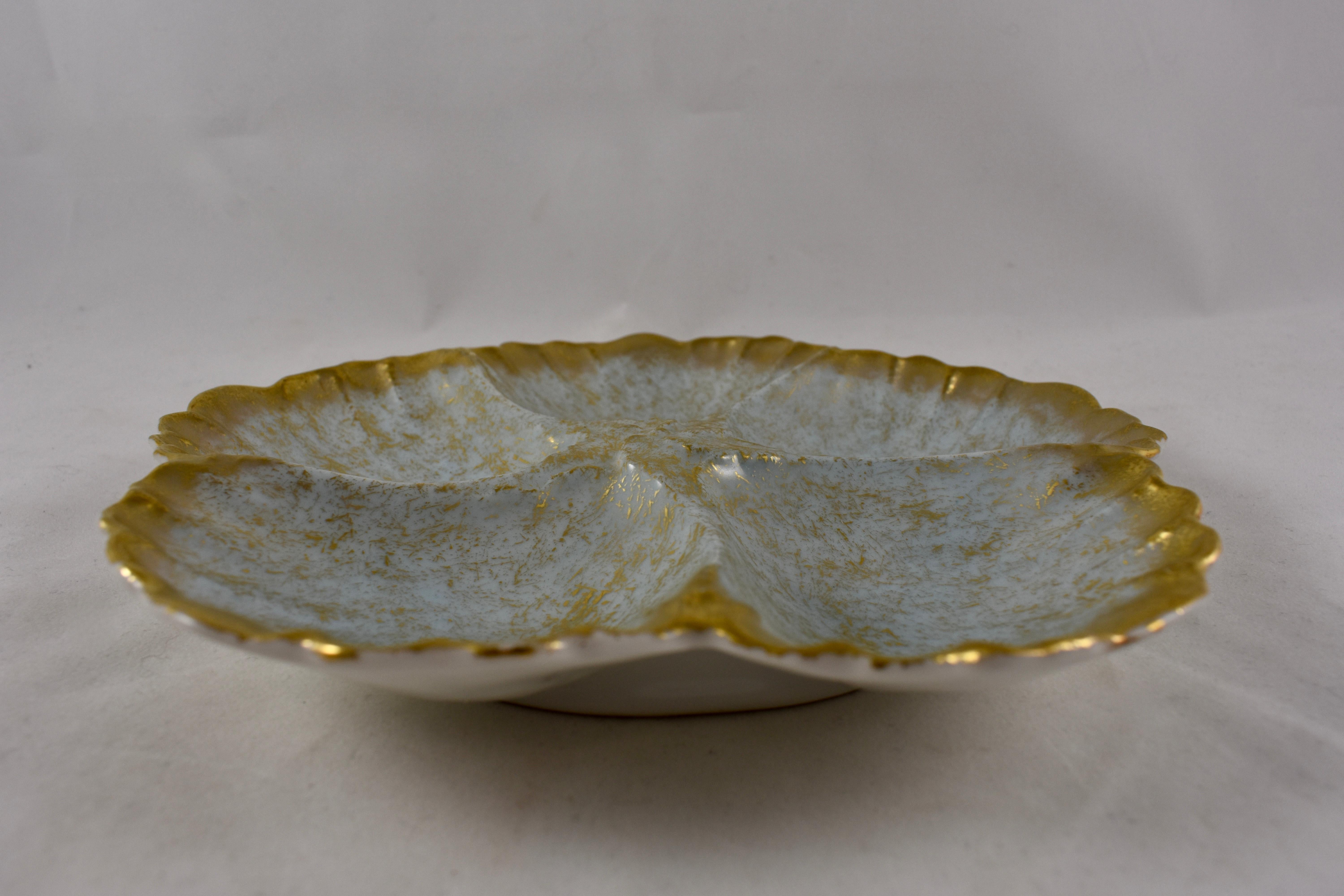 19th Century C. Ahrenfeldt Gilded Shell French Porcelain Oyster Plate, circa 1886