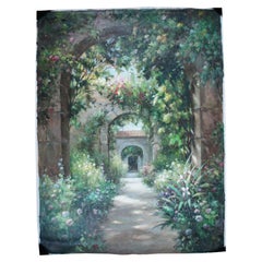 C. Axiano Signed Oil on Canvas Painting Garden Path Archways Realism