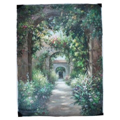 Vintage C. Axiano Signed Oil on Canvas Painting Garden Path Archways Realism