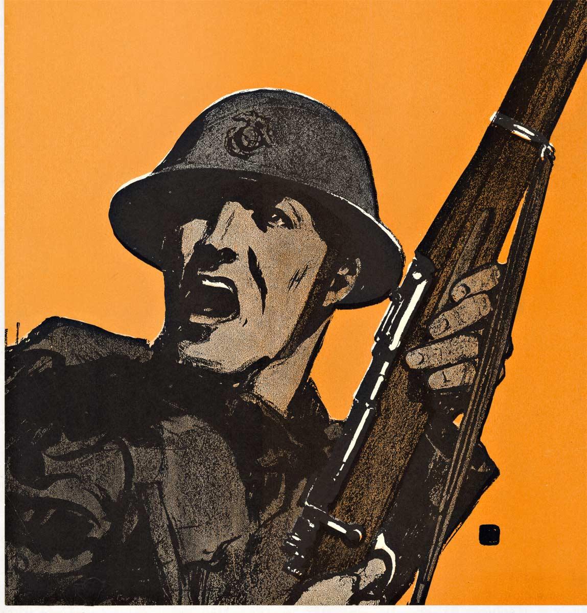 Original Marinesoldaten 1. Weltkrieg  Poster. E-E-E-E-YAH-YIP Übernahme mit den U. S. Marines – Print von C B Falls