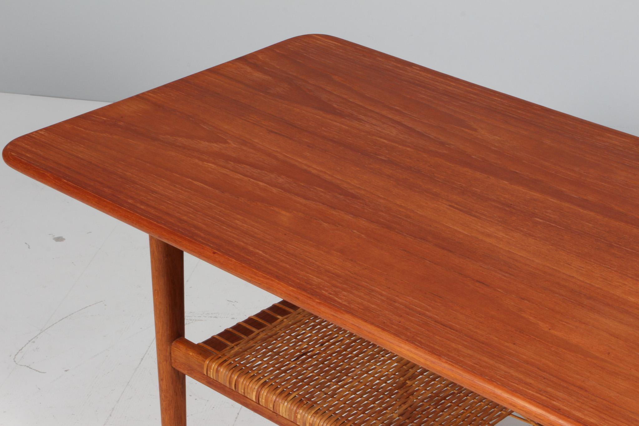 Scandinavian Modern C. B. Hansen coffee table in teak and cane For Sale