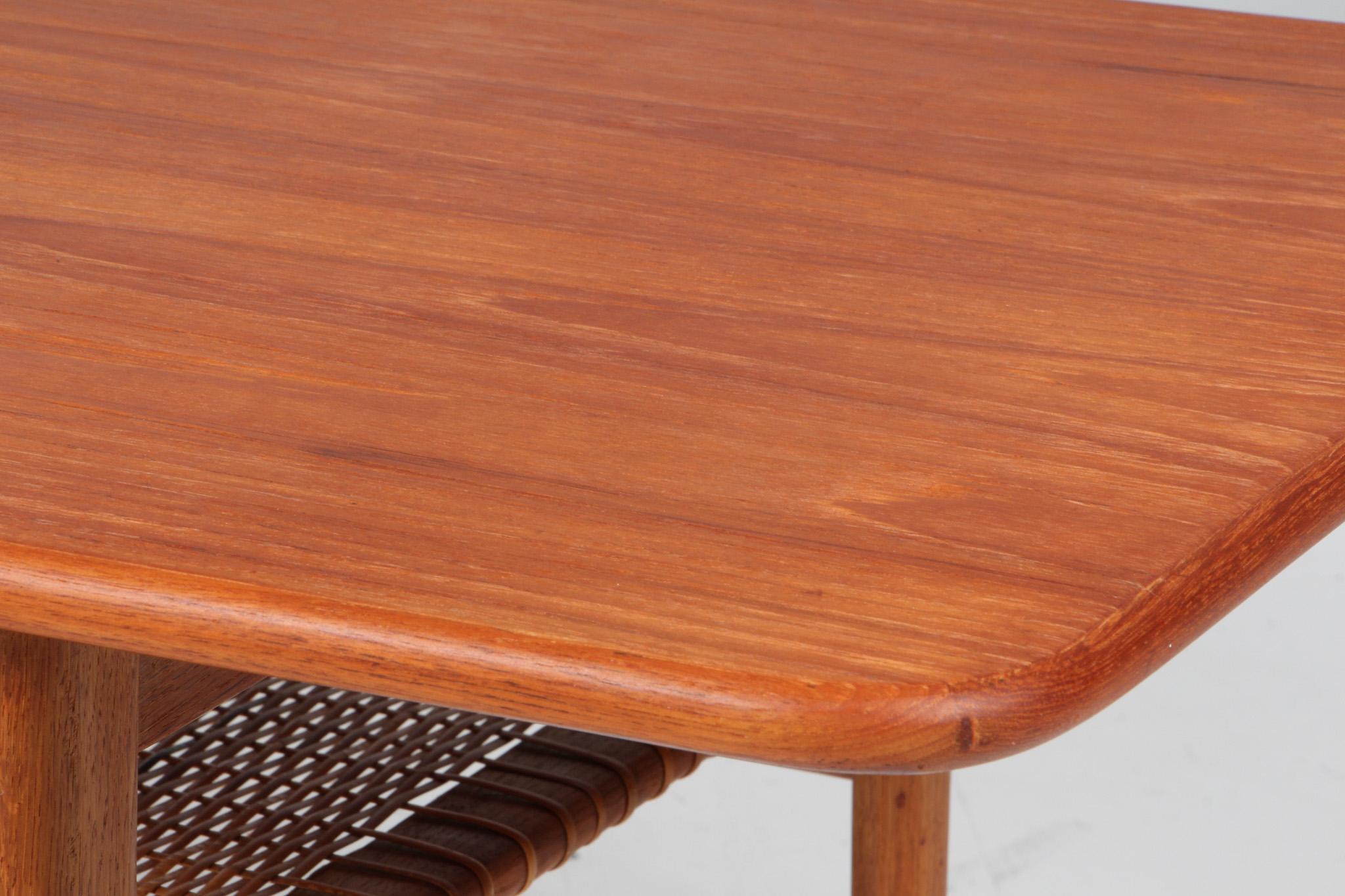 Danish C. B. Hansen coffee table in teak and cane For Sale