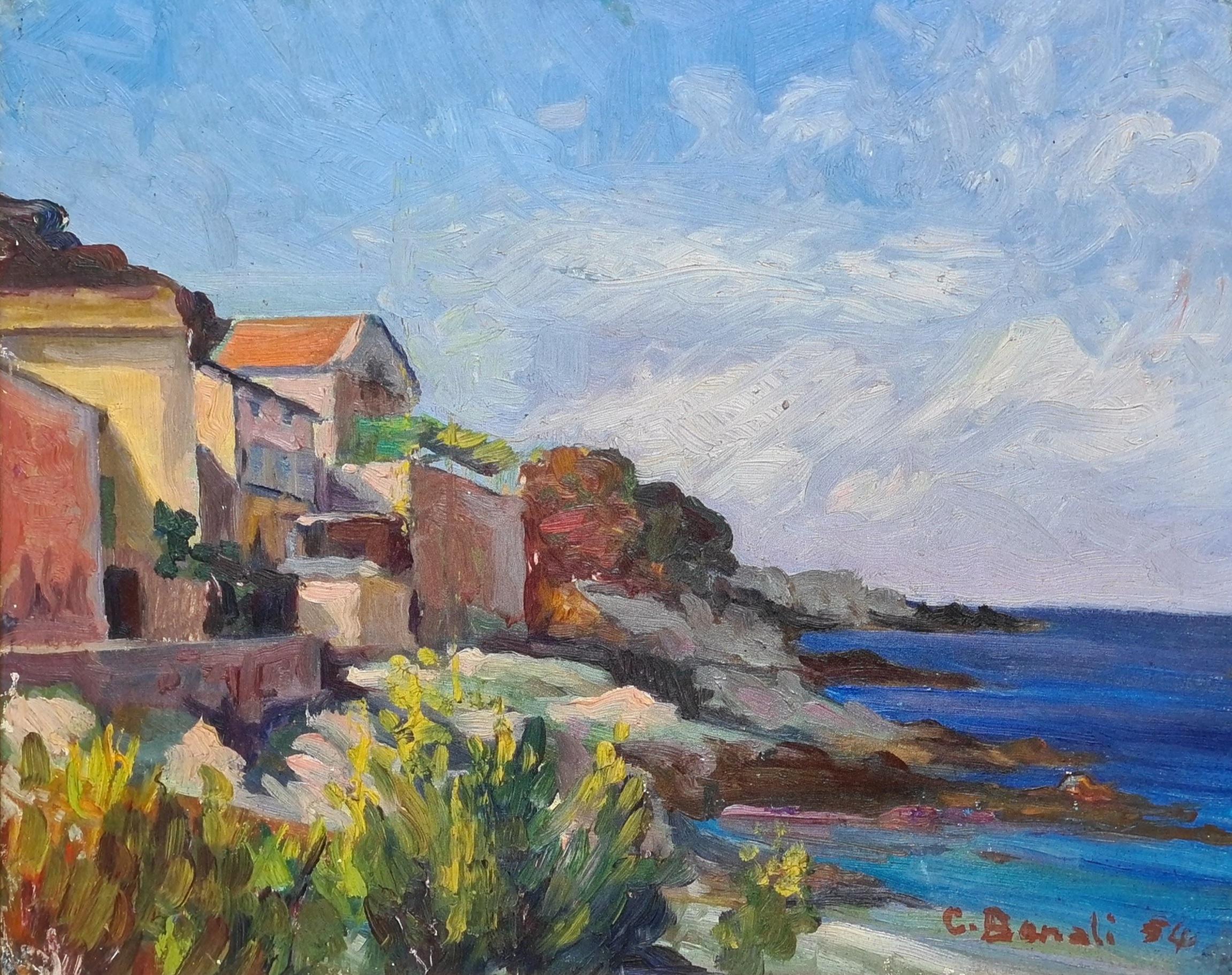 Impressionist Seascape of Cap Corse and The Ligurian Sea - Painting by C Benali