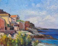 Paisaje marino impresionista de Cap Corse y el mar de Liguria. Óleo sobre tabla.