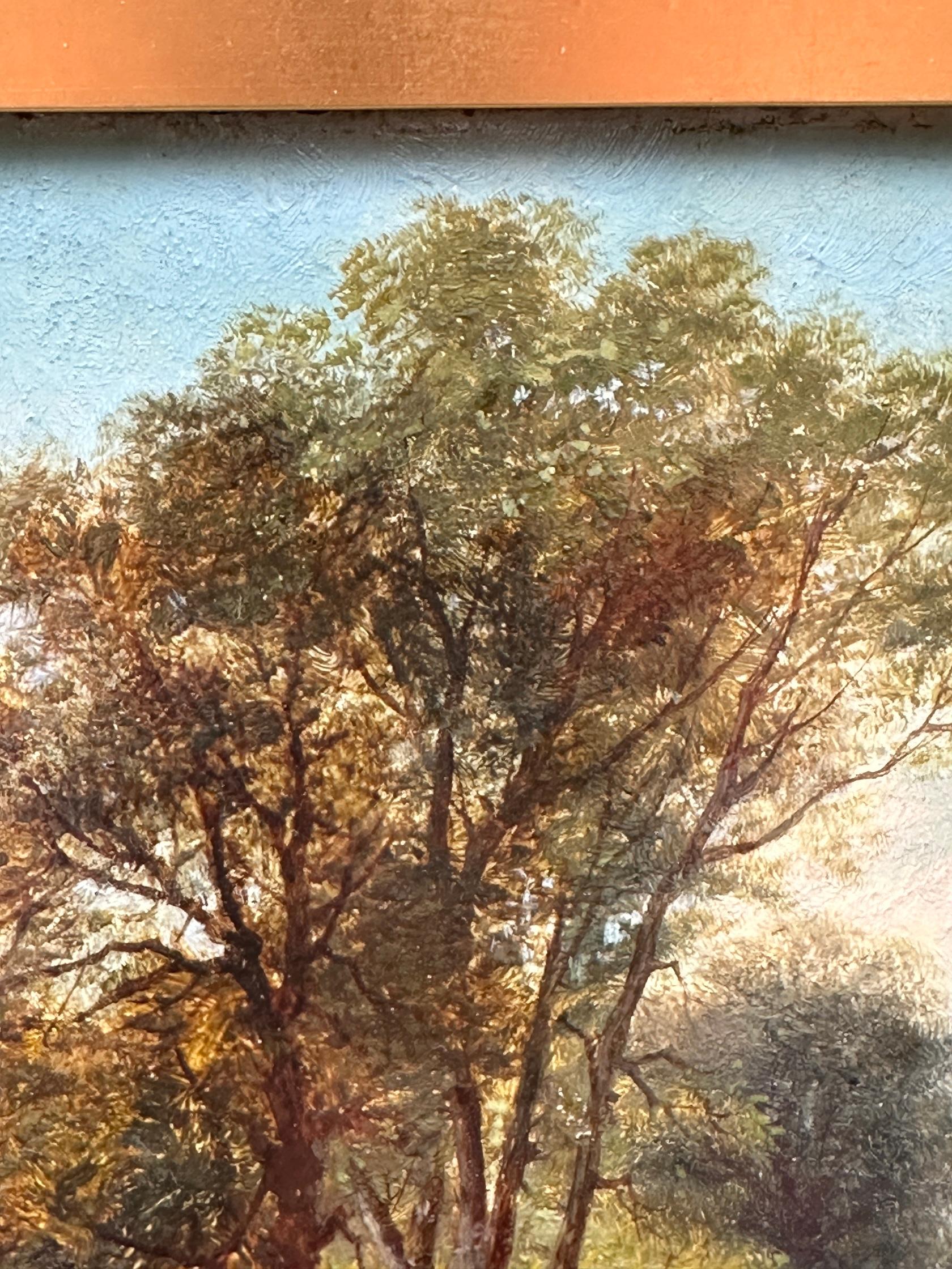 Englische Landschaft des 19. Jahrhunderts mit Eichenbäumen, einem Fluss und Schafen auf einem Weg im Angebot 3