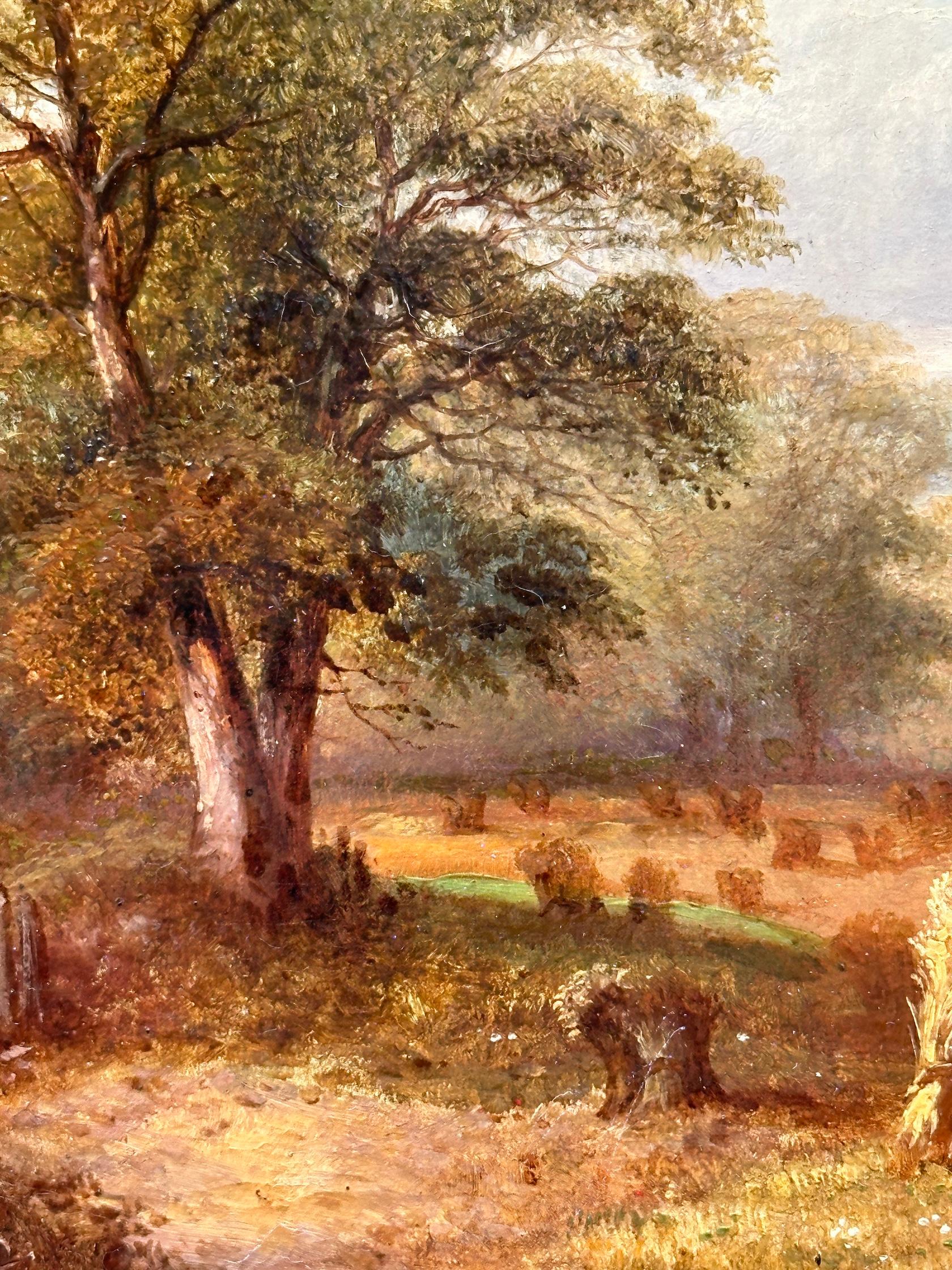 19th century English landscape with trees, a Harvest Field during Summertime - Victorian Painting by C. Brown