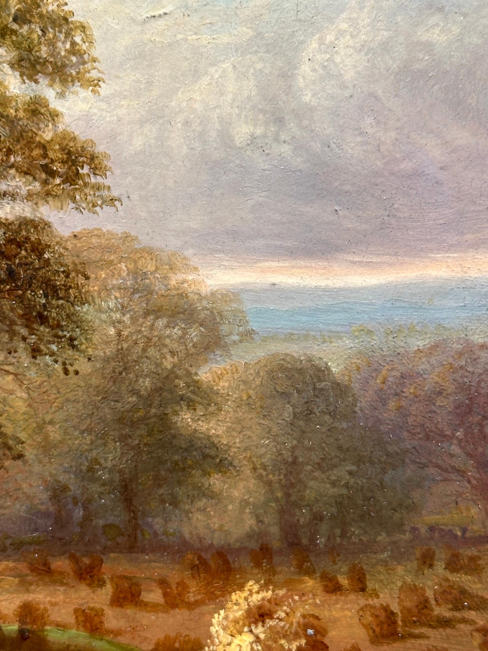 Englische Landschaft des 19. Jahrhunderts mit Bäumen, ein Erntesockel im Sommer im Angebot 3