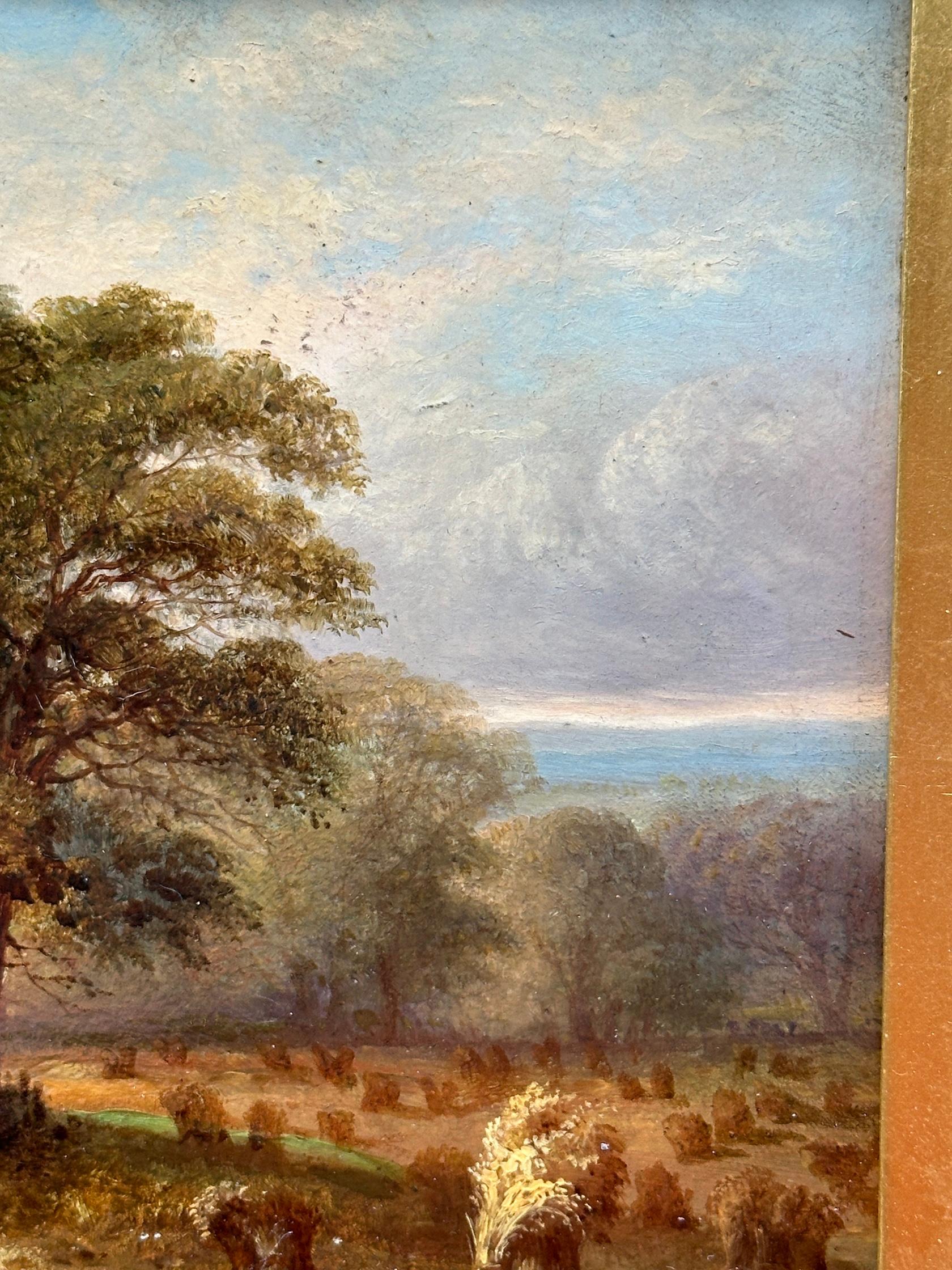 Englische Landschaft des 19. Jahrhunderts mit Bäumen, ein Erntesockel im Sommer im Angebot 4