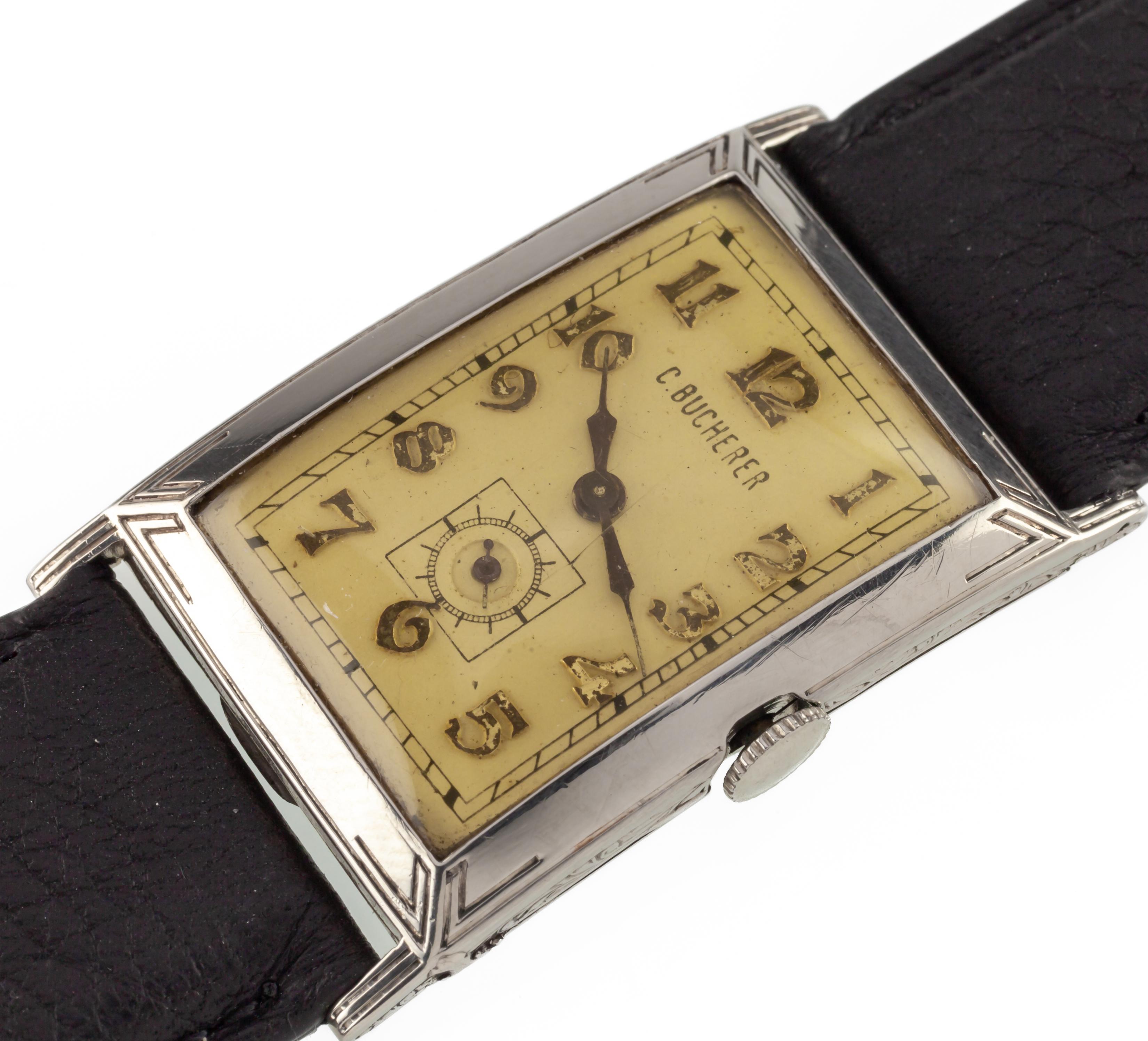 C. Bucherer 14k White Gold Antique Art Deco Hand-Winding Watch ETA 500 For Sale 2