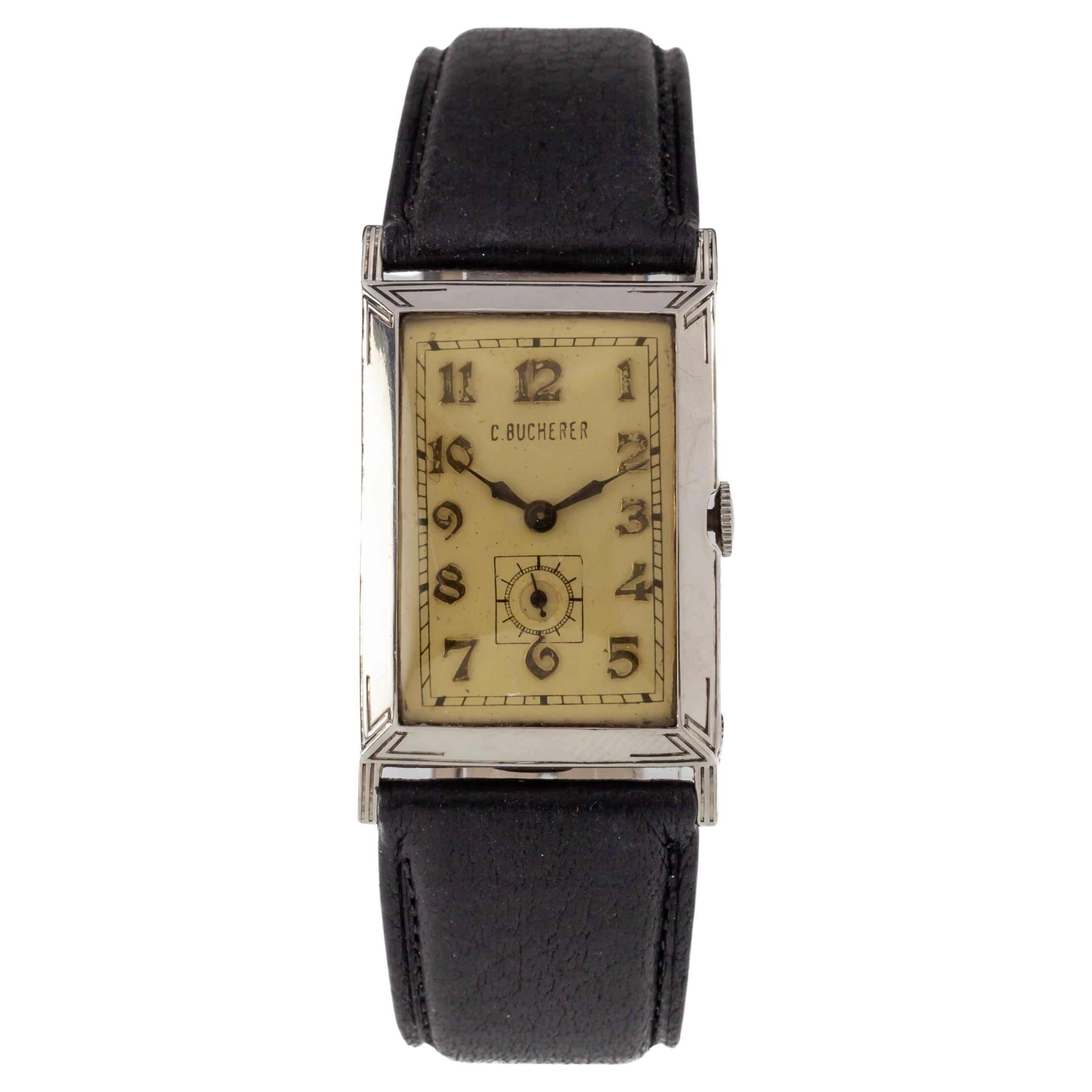 C. Bucherer 14k White Gold Antique Art Deco Hand-Winding Watch ETA 500 For Sale