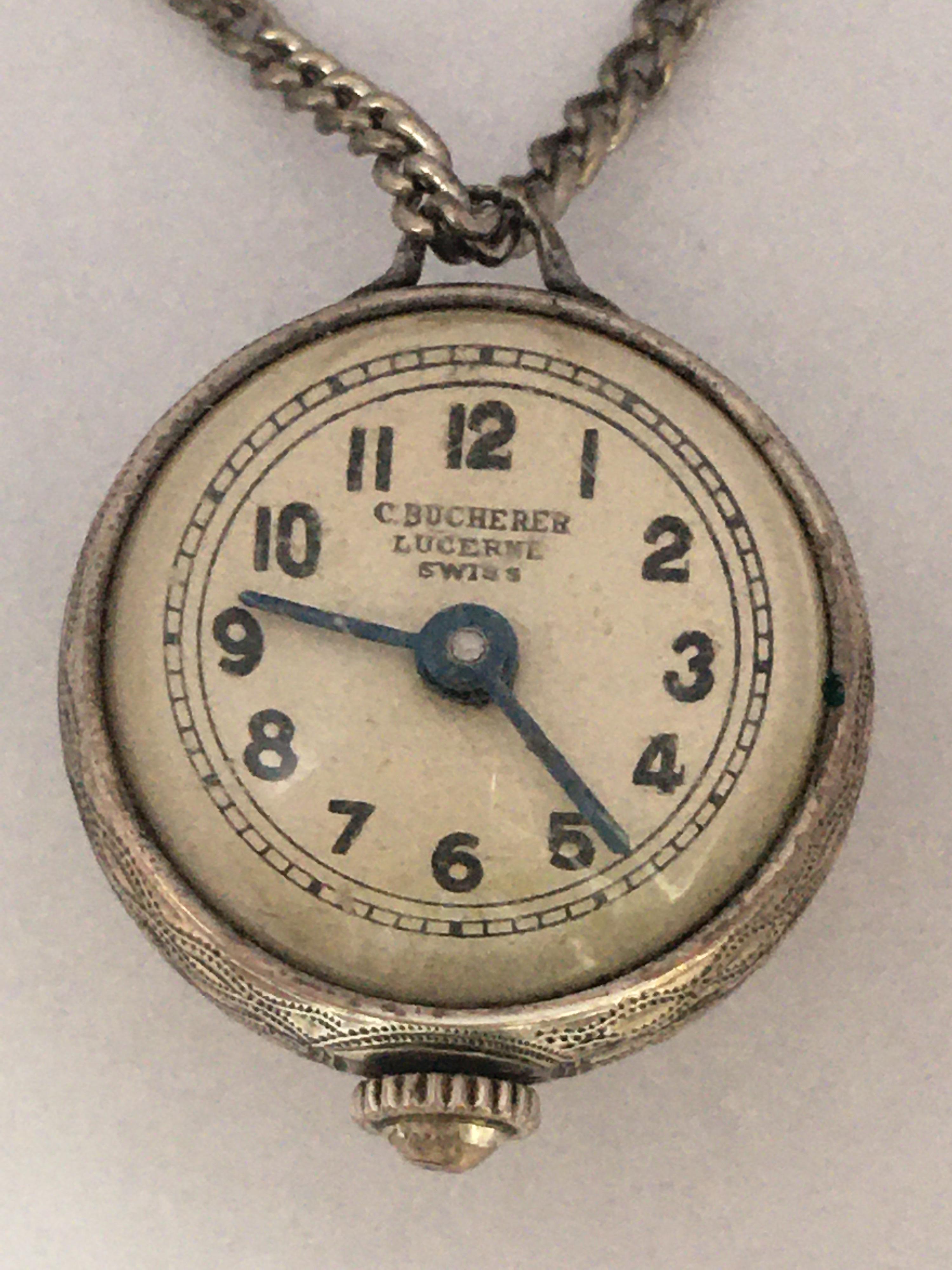 Vintage Swiss Lucerne Watch Necklace Watch, Etched Detailing, Mid - Ruby  Lane