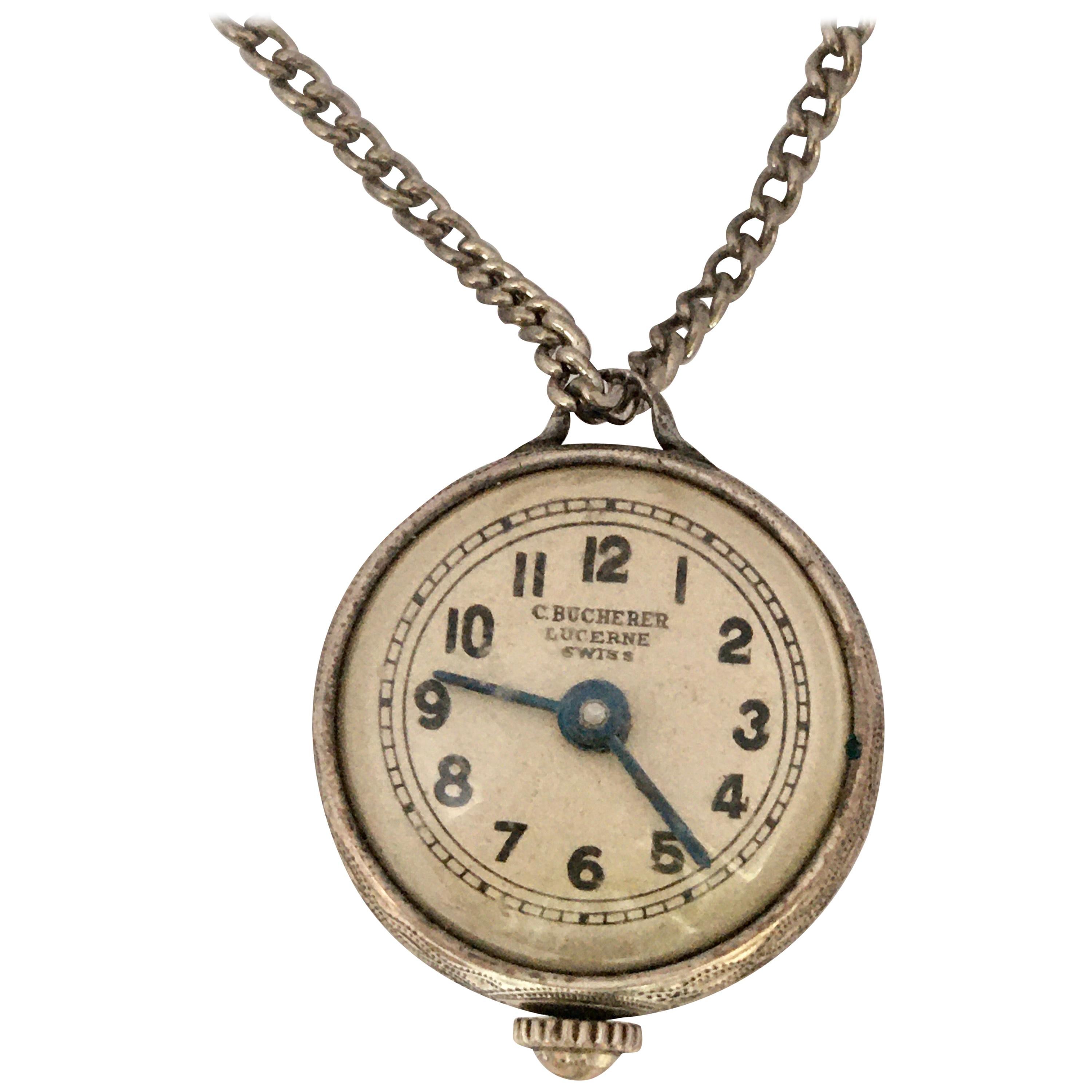 C. Bucherer Lucerne Swiss Pendant Bubble Ball Watch with Silver Plated  Chain at 1stDibs