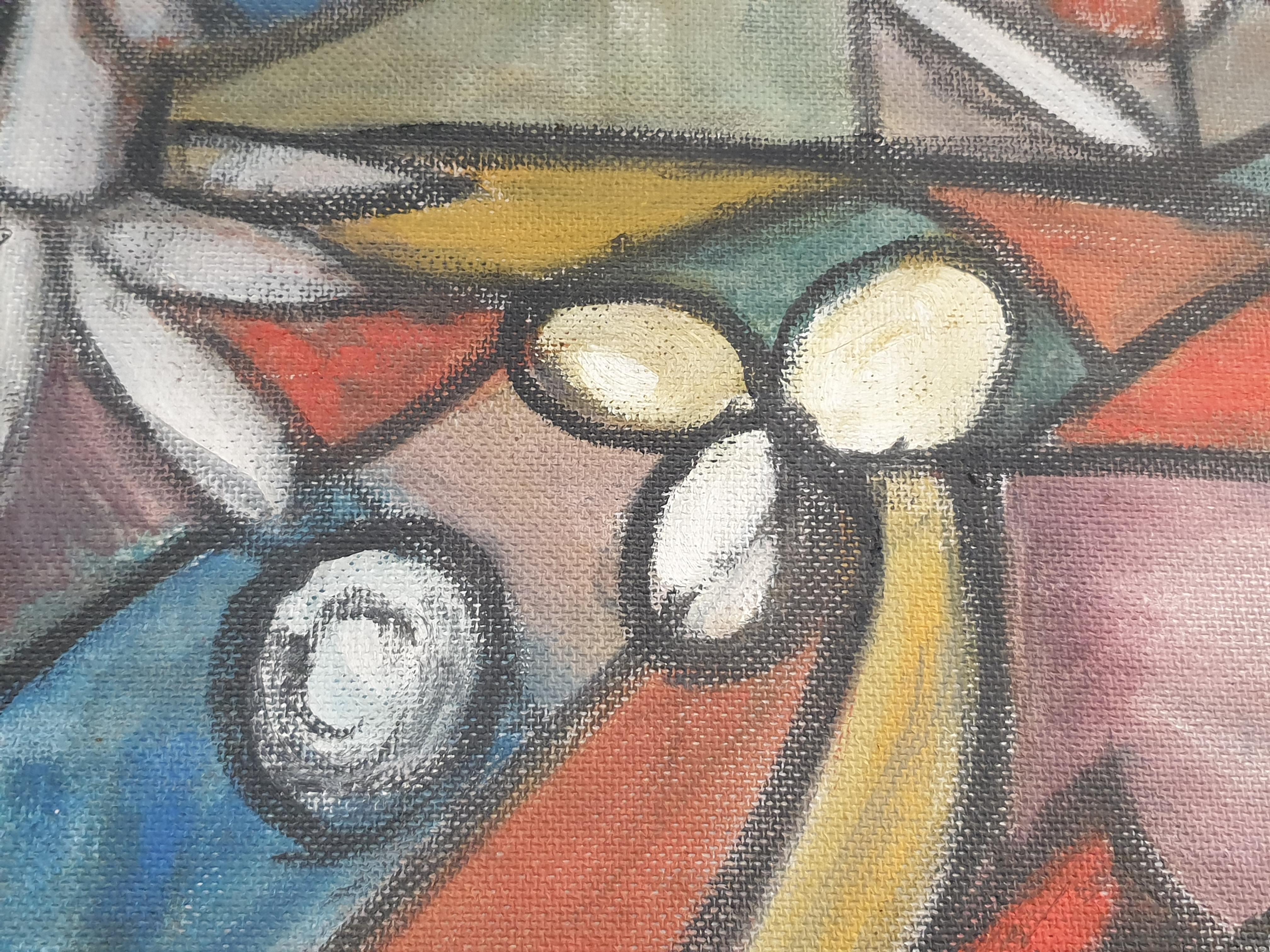 The Harlequin, Colourful Mid 20th Century Painting - Gray Figurative Painting by C Buhler
