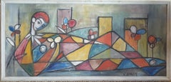 Vintage The Harlequin, Colourful Mid 20th Century Painting