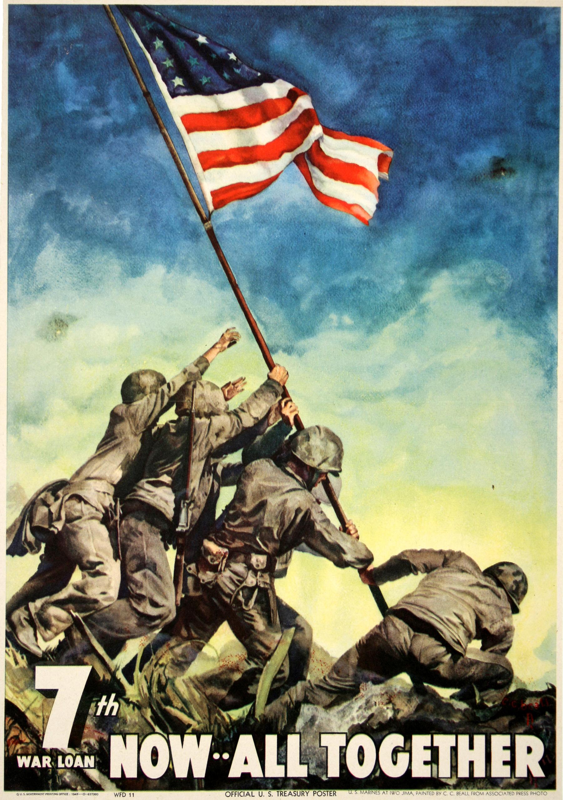 Now All Together Poster originale d'epoca di A.I.C. Beall per la seconda guerra mondiale 7° Prestito di Guerra Lar