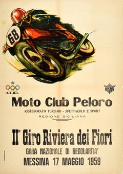 Original Vintage Poster Giro Riviera Dei Fiori Moto Club Peloro Motorcycle Race