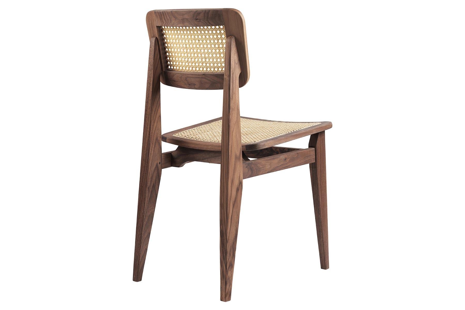 Mid-Century Modern C-Chair Dining Chair, French Cane, Brown Stained Oak For Sale