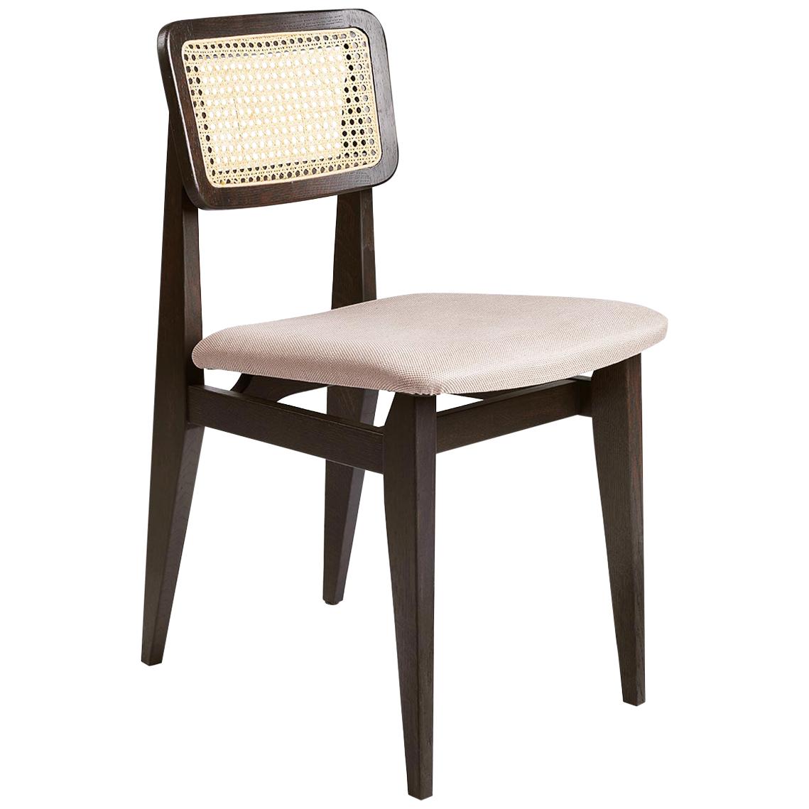 CChair Dining Chair, Seat Upholstered, French Cane Back, Black Stained