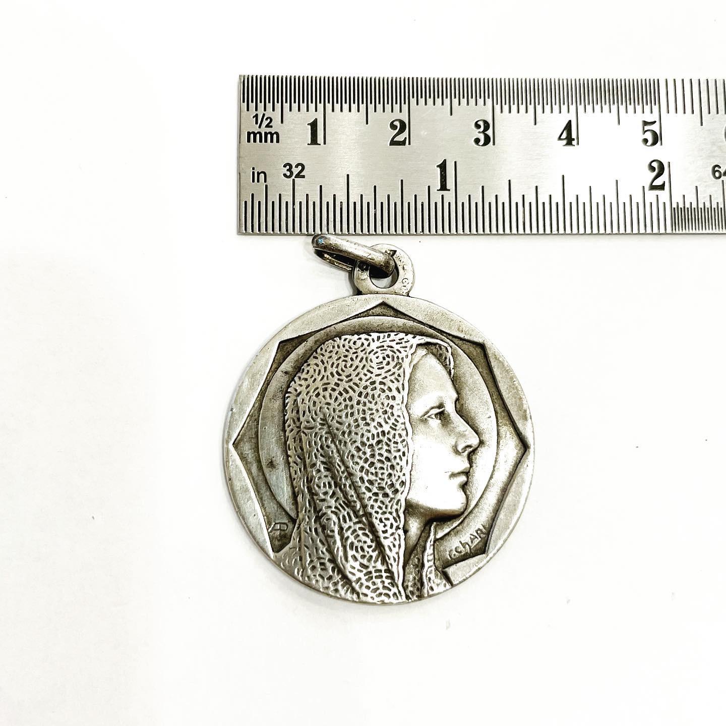 C. Charl Signed 1930s Art Deco Silver Virgin Mary Medal Pendant 1