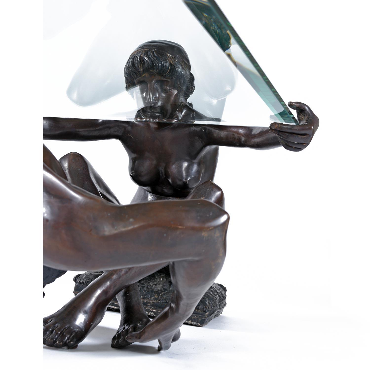 Table basse sculptée en bronze Art Nouveau avec plateau en verre par Conndray en vente 2