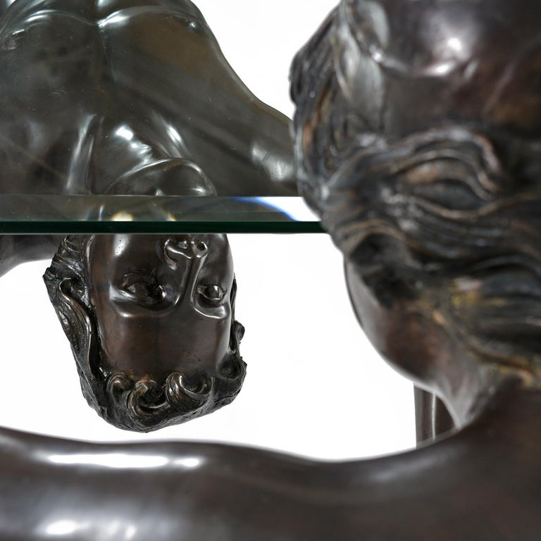 C. Conndray Bronze Figural Art Nouveau Sculpture Coffee Table with Glass Top For Sale 3