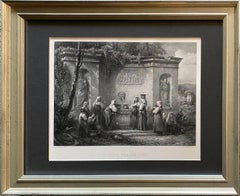 Antique 'Fountain Near Lake Como, ' by C. Cousen, Engraving