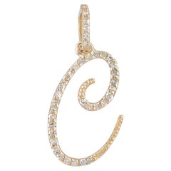 C Cursive Initial Charm Natural Diamond Solid 18k Yellow Gold Pendant Jewelry