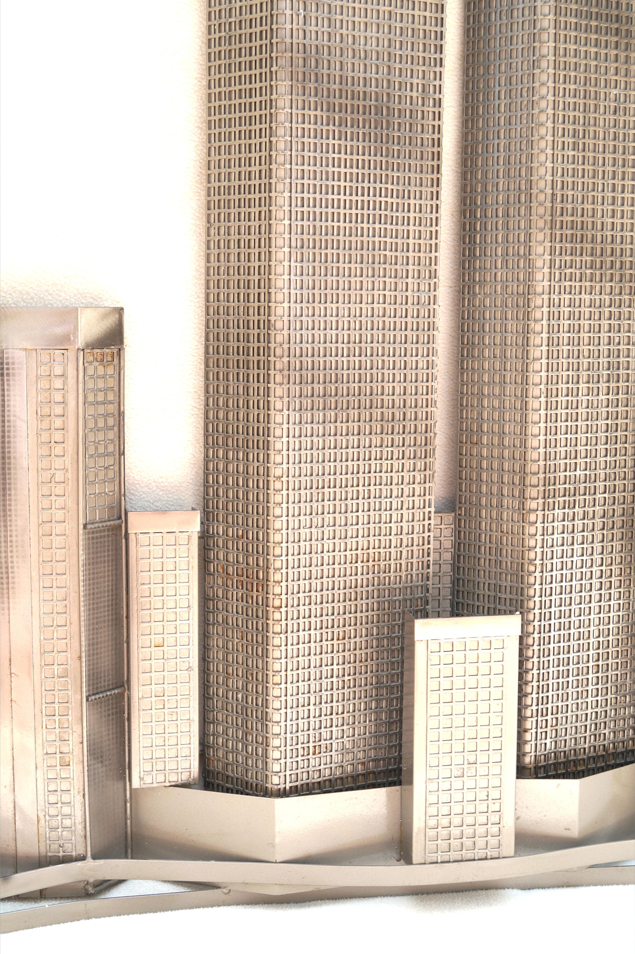 Mid-Century Modern C. Curtis Jere World Trade Center Wall Sculpture Metal Art Twin Towers Citiscape For Sale