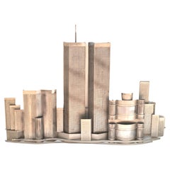 Used C. Curtis Jere World Trade Center Wall Sculpture Metal Art Twin Towers Citiscape