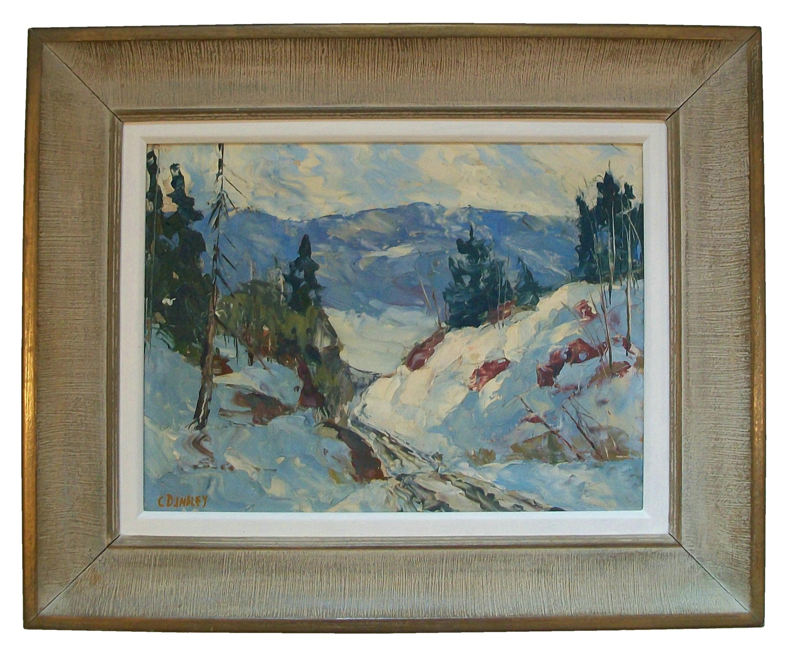 CLAYTON DAVID INSLEY (Canadian 1908-1987) - 'Late Afternoon Snow in the Muskoka District' - Post Impressionist winter landscape oil painting on prepared hardboard - the painting featuring a heavy impasto technique creating an almost three