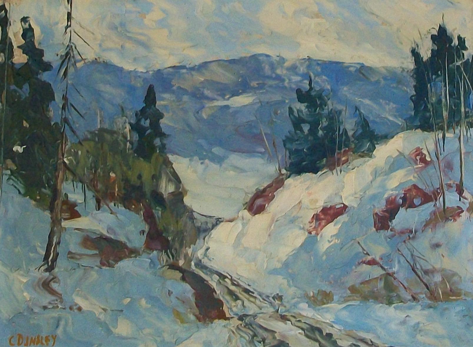 Mid-Century Modern C. D. INSLEY - 'Late Afternoon Snow' - Framed Oil Painting - Canada - Circa 1960 For Sale