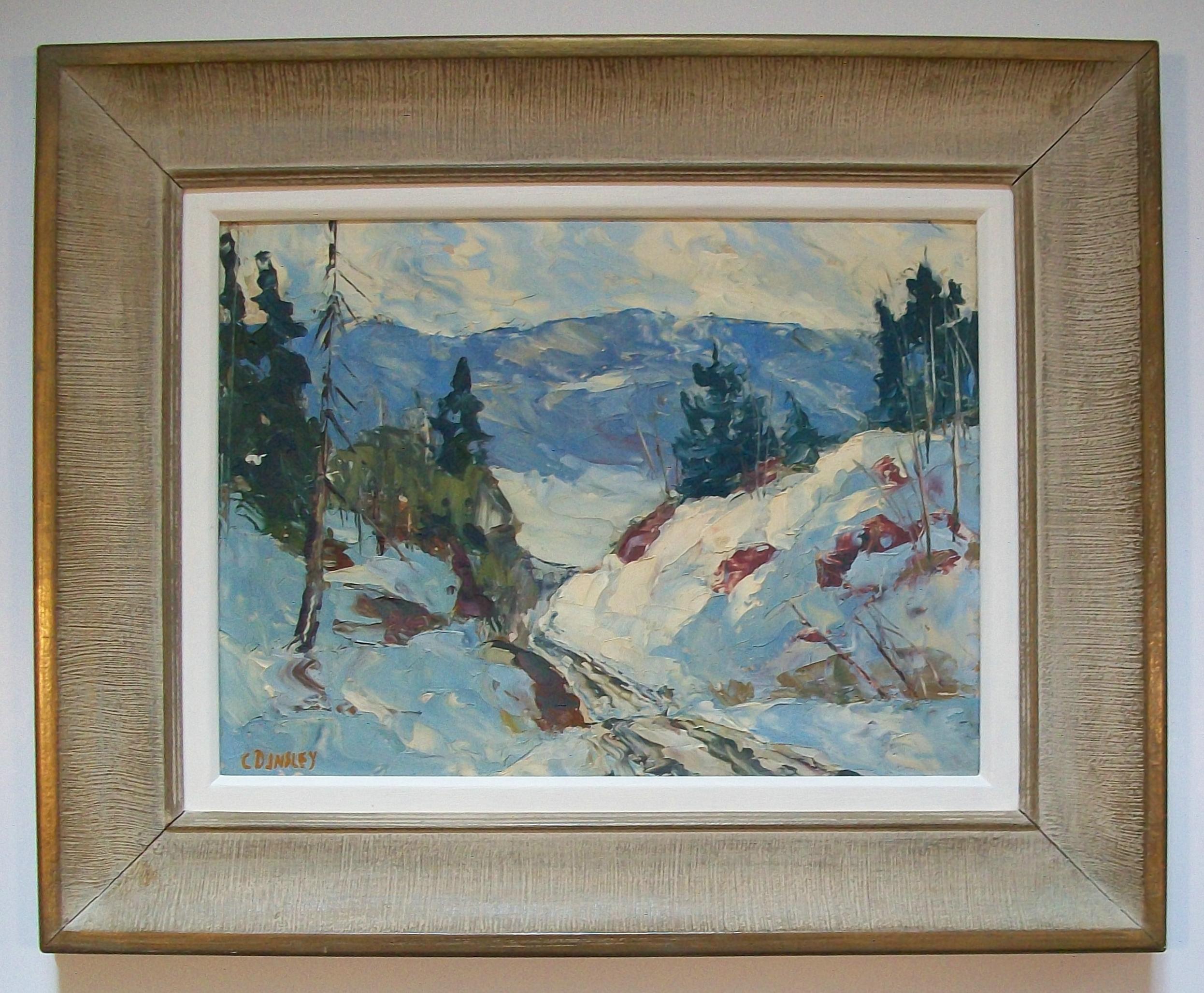 Softwood C. D. INSLEY - 'Late Afternoon Snow' - Framed Oil Painting - Canada - Circa 1960 For Sale