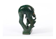 C. Danda, Modern Carved Green Stone Sculpture of a Doe with Her Fawn