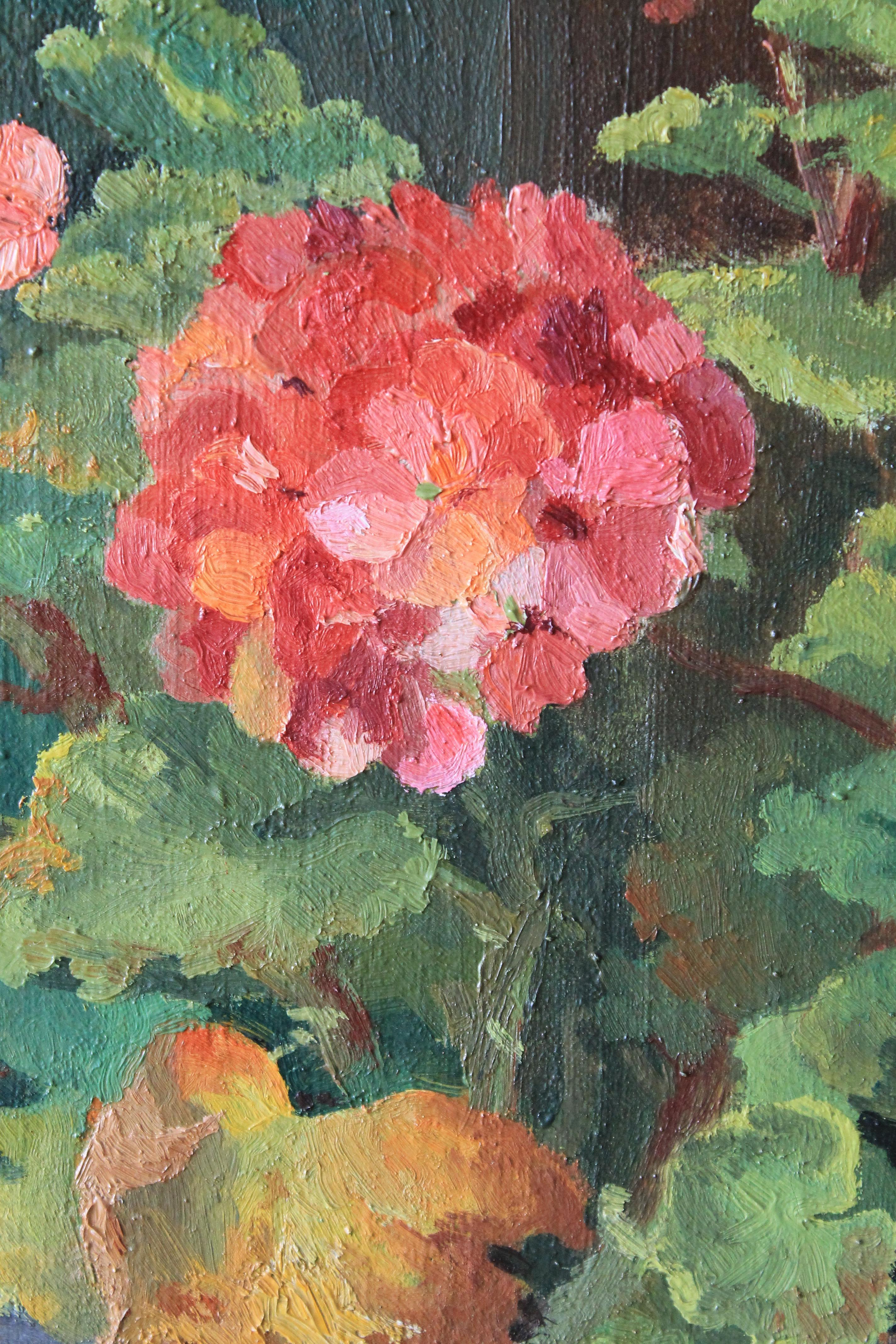 Vintage geranium oil painting, floral still life, flowers 1