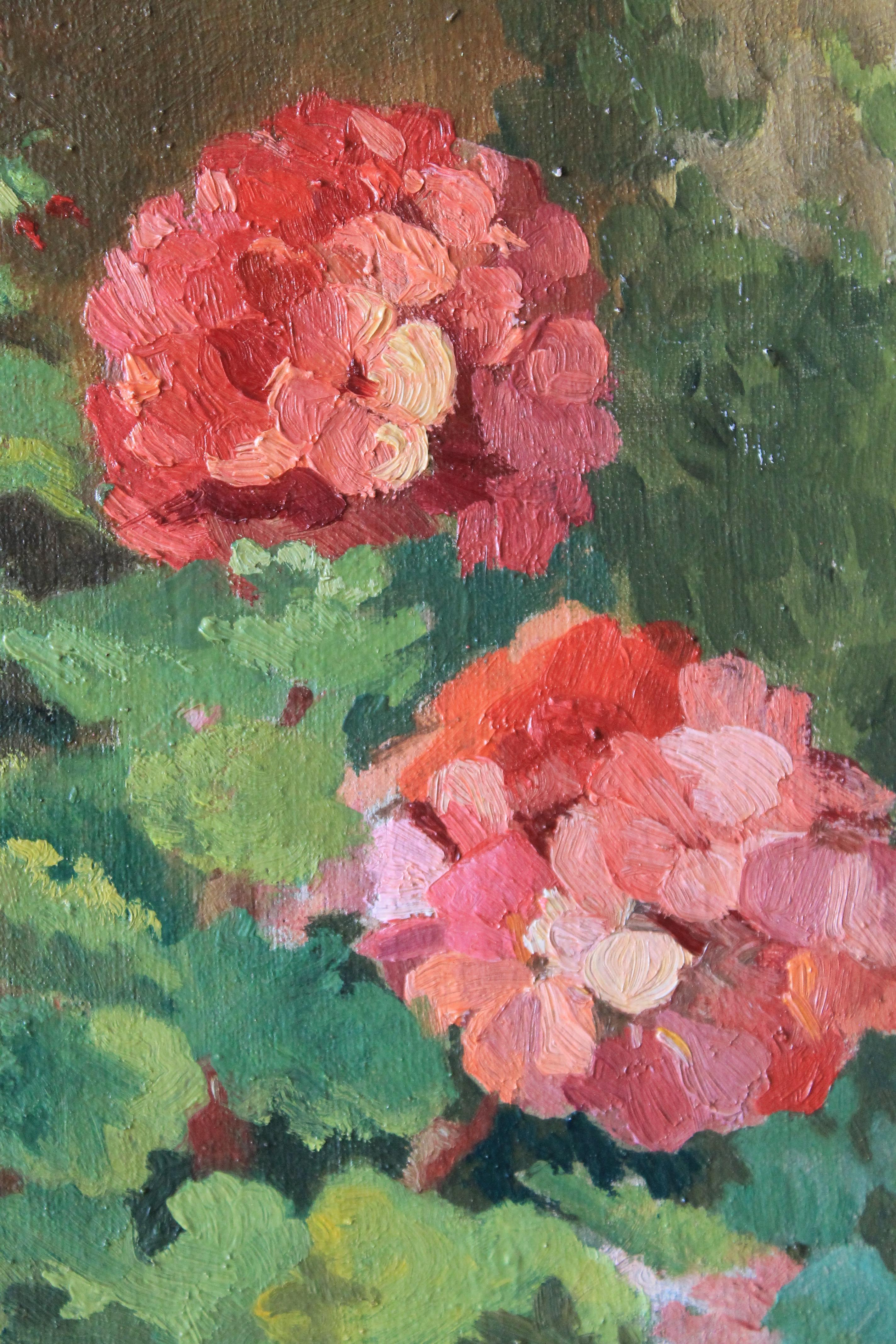 Vintage geranium oil painting, floral still life, flowers 2